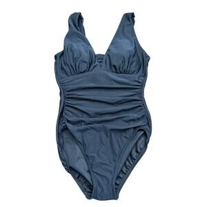 Lands’ End Black Ruched Padded Wide Straps One Piece Swim Beach Swimsuit